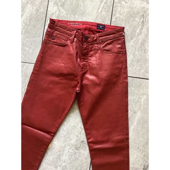 AG Adriano Goldschmied Jeans Womens Red Coated Farrah Skinny Ankle 27 - Picture 3 of 8